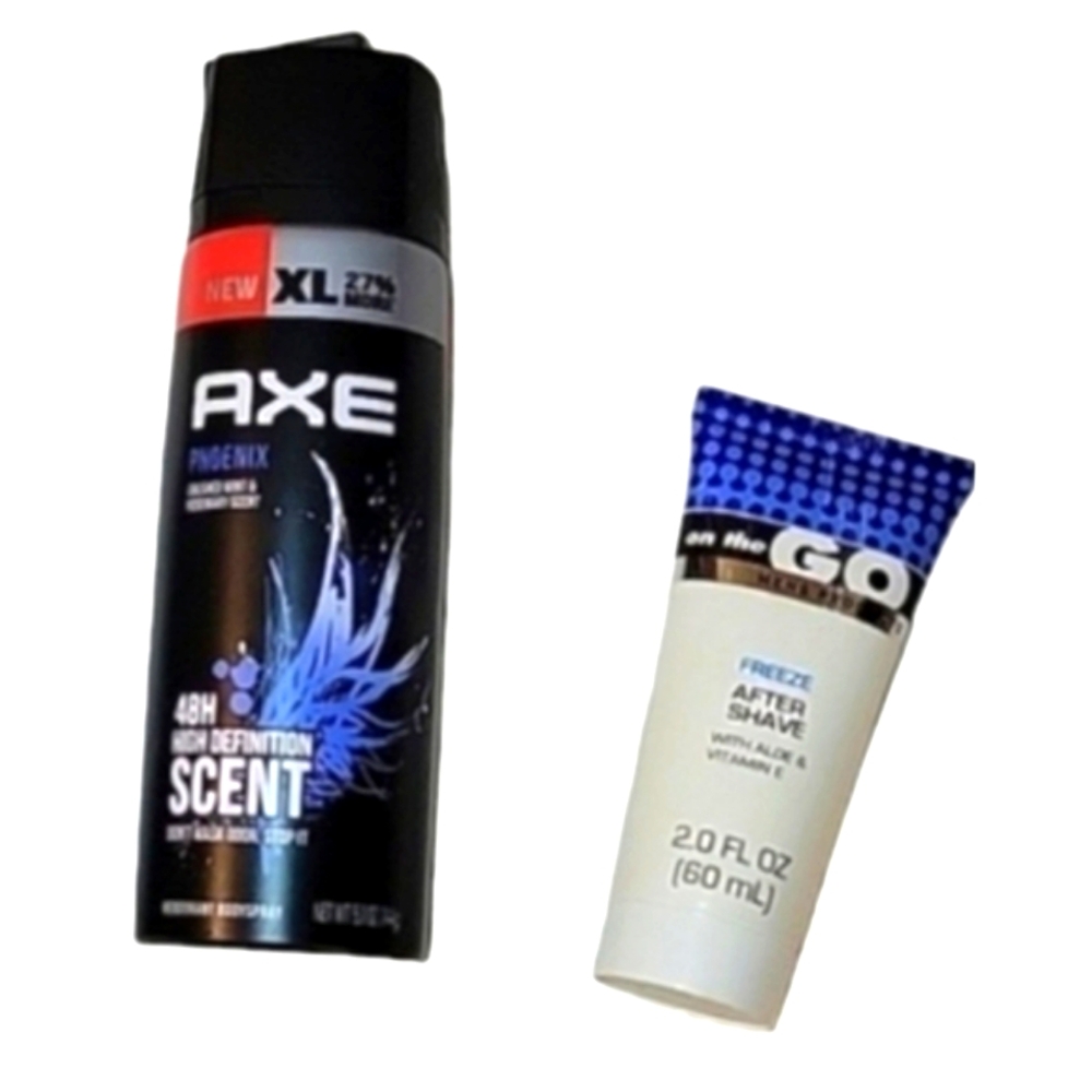 NEW Men's Grooming Bundle: Axe Deodorant/Body Spray & On The Go After Shave